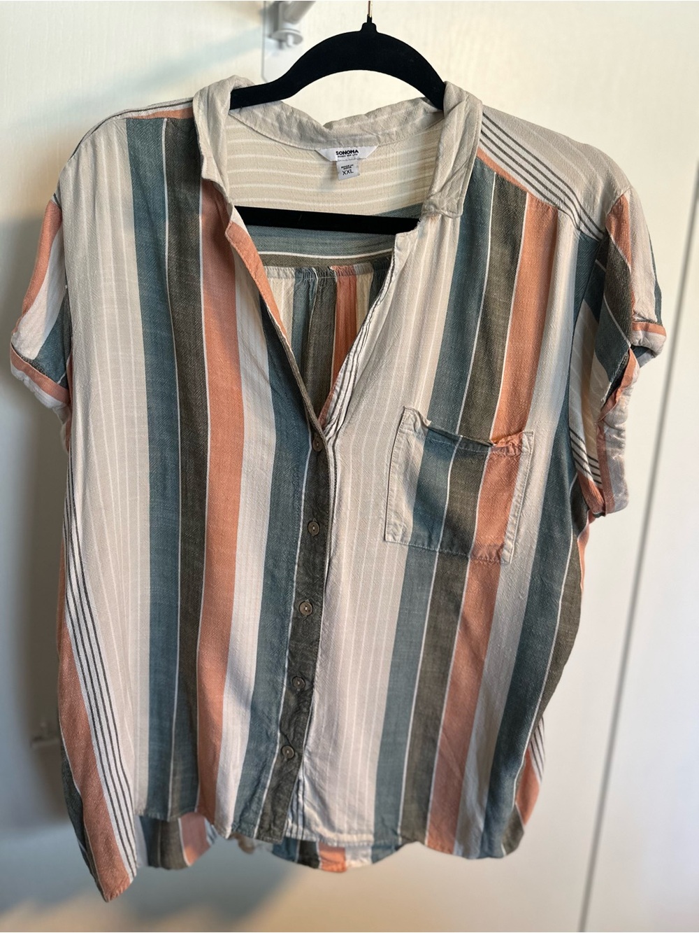 Sonoma Soft Striped Button-Up Shirt in Coral, Teal & Cream Size XXL
